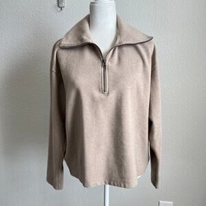 Uniqlo Oatmeal 1/2 Zip Brushed Fleece Pullover Jacket Women's L Casual Normcore